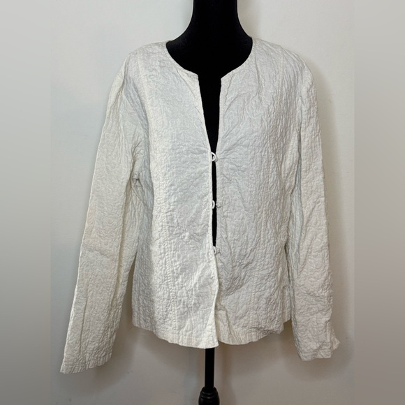 Eileen Fisher cotton linen blend textured light jacket in oatmeal Large EUC - Picture 4 of 10